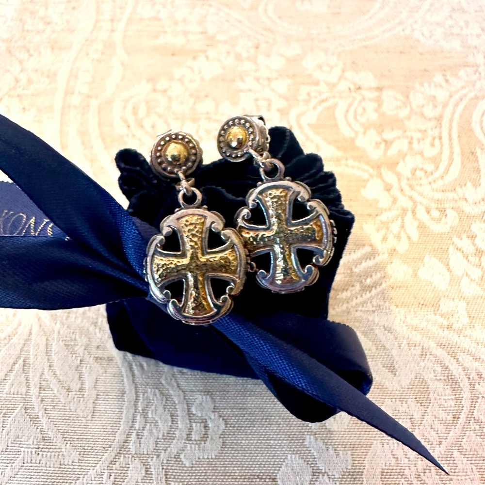 Konstantino sterling/18kt Maltese cross drop earrings